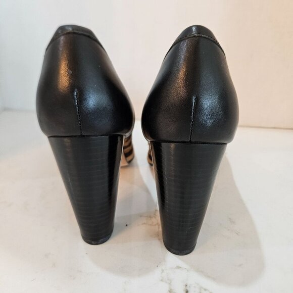SOLD DO NOT BUY Calf Hair Black Leather Heels Sz 9.5 B Gold Detail Mob Wife - Picture 8 of 12